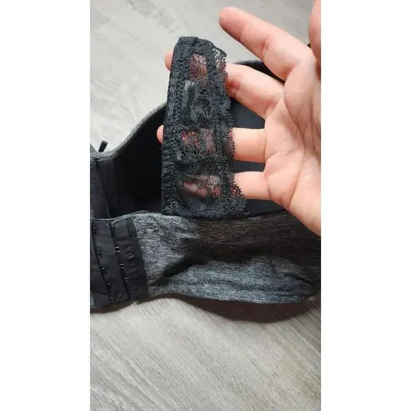 Cacique Gray Black Lace Lightly Lined Balconette Bra 40F - Picture 6 of 8